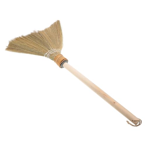 Toyvian Traditioneller Vietnamesischer Maisstrohbesen mit Holzgriff Handlicher Besen für Innen und Außenflächen Wie Garage und Auffahrt Naturborsten 26,38X12,20X2,36 Zoll