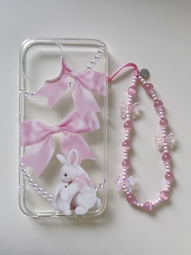 Drawwind Phone Charm Cute Cell Phone Charms Strap Beaded Phone Charm String Handmade Phone Wrist Strap Y2K Aesthetic Lanyard Wristlet Chain for Phone Case Cameras AirPods Bags (Pink Bow) - Thumbnail 6