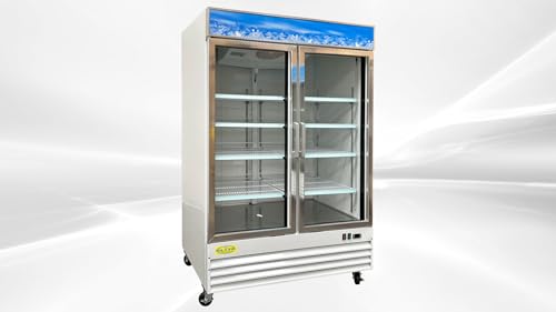Commercial 2 Glass Door Freezer, ETL Upright Display Merchandiser, Aluminum Interior, LED Lighting for Shop, Restaurant 53" W 45 cu. ft., -10°F~ 0°F
