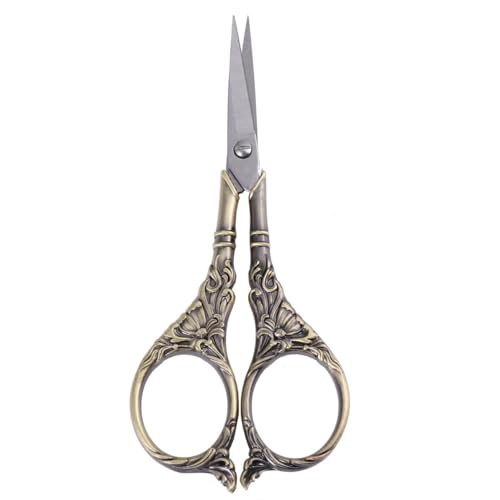 HIAKDOFT 精美?古剪刀 古青百合柄刺繍用クロスステッチシアー 軽量ステンレス製裁断はさみ 手芸用 革 薄手素材切断用