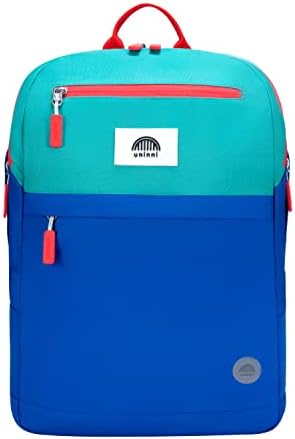 uninni 16" Kid's Backpack for Girls and Boys Age 6+ with Padded, and Adjustable Shoulder Straps. Fits for Height 3'9" Above Kids (Color Block Blue/Green)