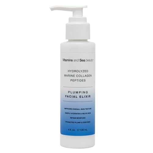 VITAMINS AND SEA BEAUTY Plumping Facial Elixir with Hydrolyzed Marine Collagen + Peptides, 4 fl oz
