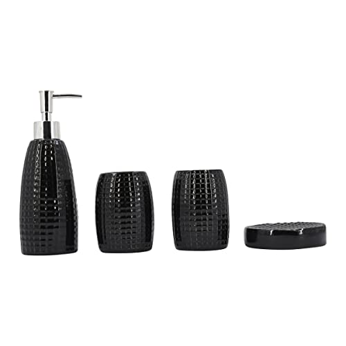 Image of SaSaSa Ceramic Bathroom Accessories Set of 4 Modern Bath Set with Soap Dispenser & Toothbrush Holder, Luxury Home & Gift Idea (8304)