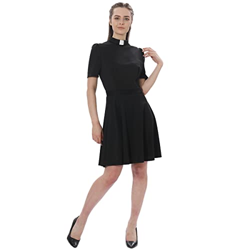 Bpurb Church Women Priest Dress Short Sleeve A Line Dresses With Tab Insert Collar (X-Large, Black) #TOP1