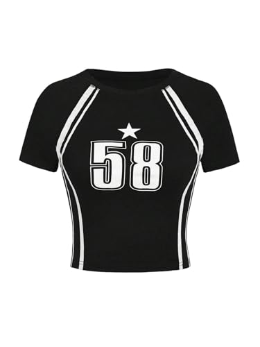 Image of SOLY HUX Girl's Number Graphic Jersey Crop Top Short Sleeve T-Shirts Tight Fitted Graphic Tees