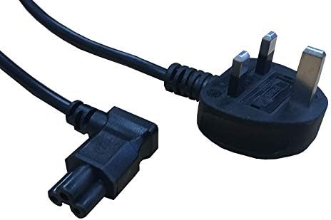 electrosmart 3m Black C5 Clover Cloverleaf 90 Degree Angled Mains Cable Lead to UK Plug