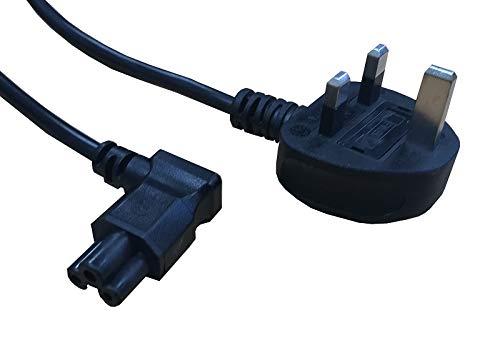 electrosmart 2m Black C5 Clover Cloverleaf 90 Degree Angled Mains Cable Lead to UK Plug