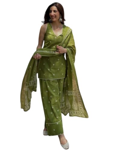 Image of ANNI DESIGNER Farshi Salwar Suit for Women | Cotton Blend Printed Straight Kurta with Dupatta | Farsi Farasi Parsi Ethnic Indian Office Party Wedding Clothing Fashion 3 Piece
