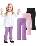 ZUEMET 3 Pack Baby Girls Flare Leggings Toddler Bell Bottoms Pants Infant Girl Soft Cotton Clothes Size 3T Black+Purple+Light Pink
