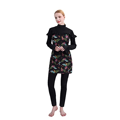 OWN4B Islamische Badeanzüge in Übergröße für Frauen mit Hijab Vollabdeckung Druck Burkini Muslim Modest, schwarz, Large Cover