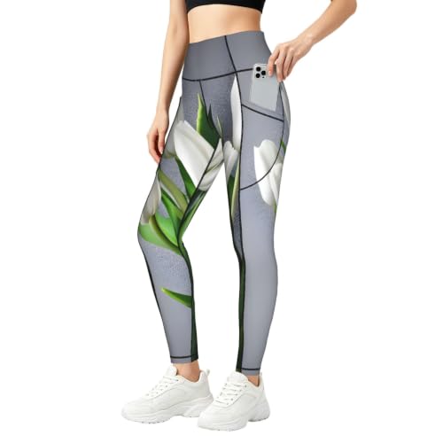 Pantalones de yoga para fitness informales con estampado de tulipanes modernos 1