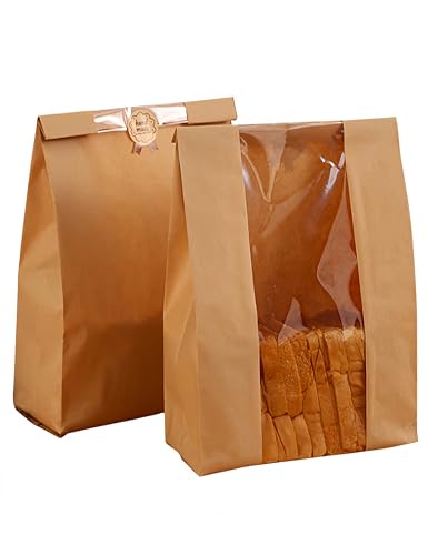 Pavnso 30 PCS Homemade Bread Bags, 13.7x8.2x3.5 inch Sourdough Bags Window Large Paper Bakery Bags, Storage Bread Cookies Cakes Snacks Sandwiches for Bakers/Home Cooks
