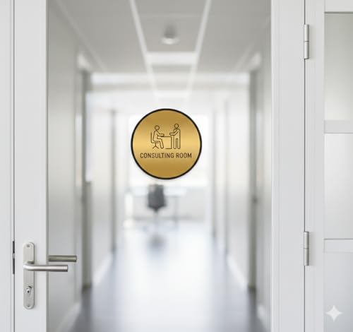 Image of Premium Brushed Golden Consulting Room Round Acrylic Sign Board Self adhesive Tape Sign 6 inch for Mall Business Stores Cafe Shop corporate Hospital Hotel School Office