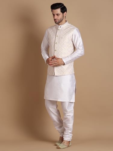 Image of men's Silk Blend Kurta Pejama & Waistcot Set