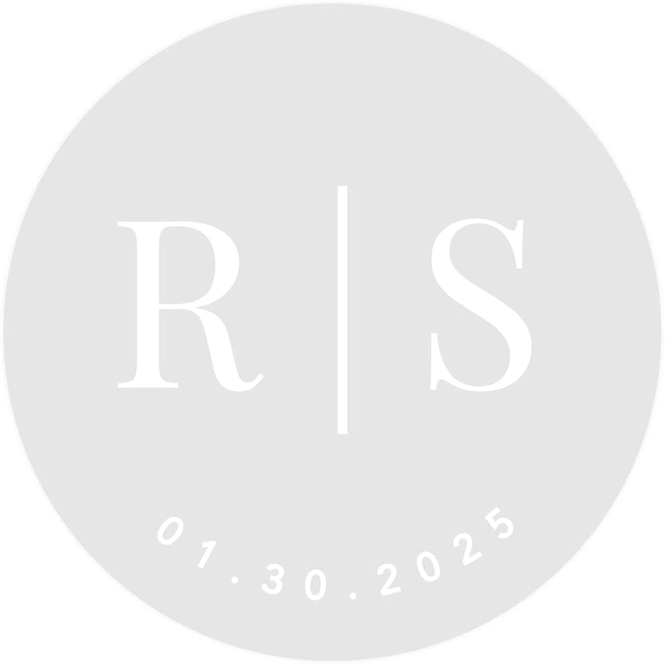 Andaz Press 2" Round Clear Personalized Wedding Sticker Labels with White Custom Minimal Monogram Transparent Vinyl Envelope Sealer Self-Adhesive Labels for Wedding Invitation Favors Cards, 40-Pack