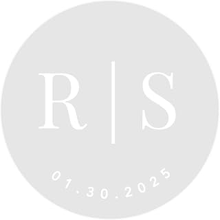 Andaz Press 2" Round Clear Personalized Wedding Sticker Labels with White Custom Minimal Monogram Transparent Vinyl Envelope Sealer Self-Adhesive Labels for Wedding Invitation Favors Cards, 40-Pack