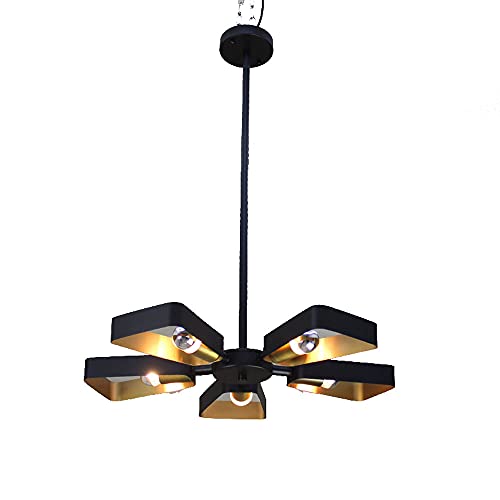 Lustre en fer forgé noir et or à hauteur réglable pour grand salon