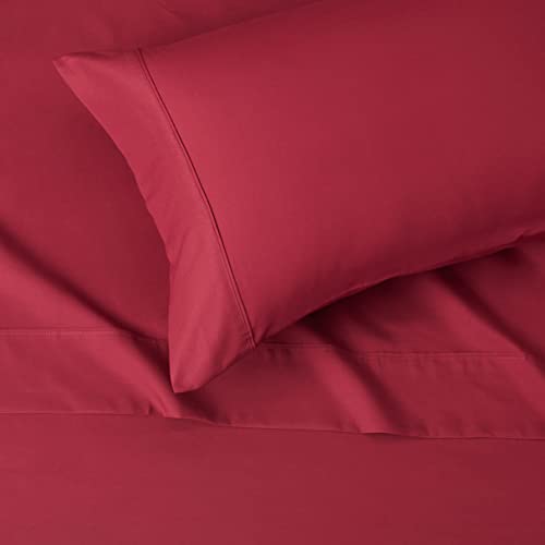 Image of Amazon Basics Lightweight Super Soft Easy Care Wrinkle Free Microfiber 3 Piece Bed Sheet Set with 14-Inch Deep Pockets,Twin,Burgundy,Solid,Kids,Men & Women Bedding,(Pack of 4)