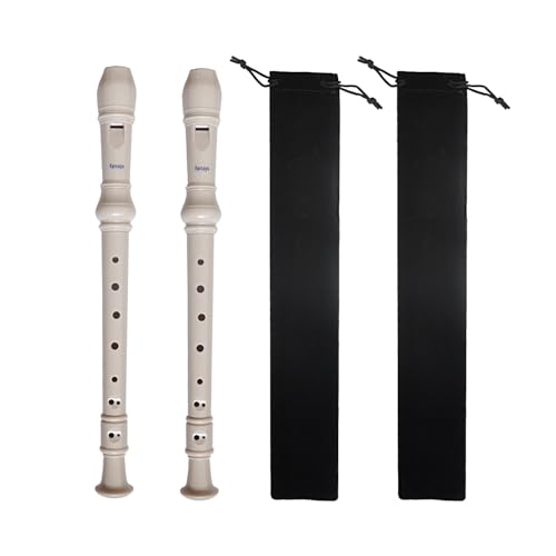 2-Piece Soprano Recorder Instrument for Beginners German Style C Key 8 Hole Descant with Clean Rods 2 Storage Cases (White+White)