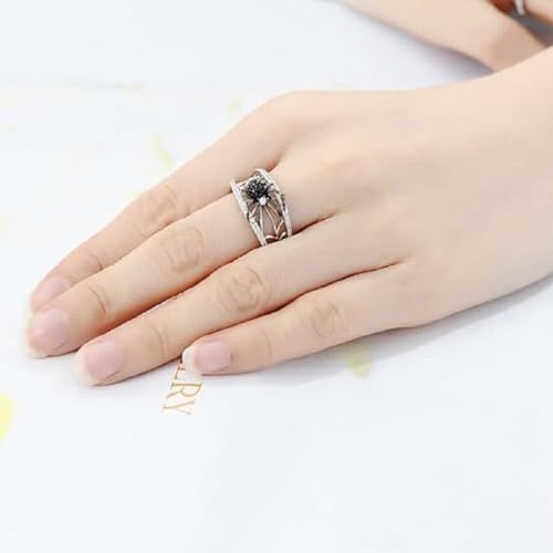 925 Sterling Silver Women's Creative Retro Stereo Black Spider Web Ring Fashion Trend Accessories Hip Hop Party Rings Women's Zodiac Rings AAA Cubic Zirconia Engagement Wedding Rings 6194