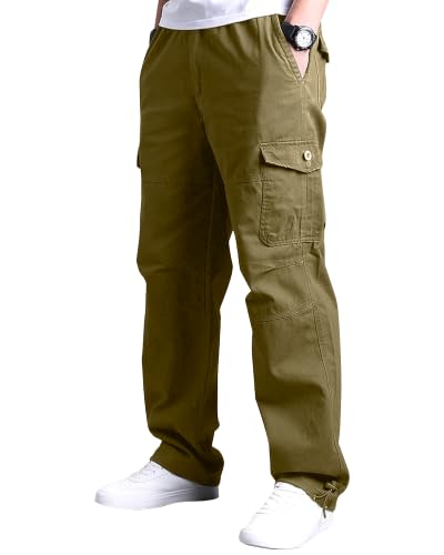 YAOBAOLE Pantalon Cargo Homme Taille Elastique - Jaune Armée, Taille L