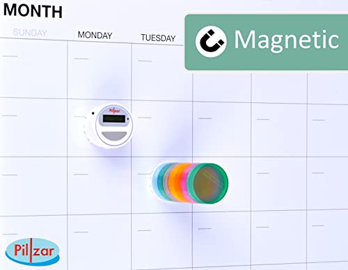 Pillzar 7-Day Stackable Pill Organizer And Timer Cap With 14 Countdown Alarm Presets. Comes With 1 Timer, 6 Small Stackable Containers, 1 Large Container, And 2 Magnetic Adapters. For Travel And Home. #TOP3