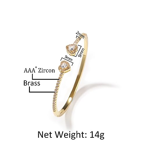 Womens Cute Love Heart Open Cuff Bangle Bracelet 18K Gold Silver Plated Cubic Zirconia Bangle Bracelet, Heart Cuff Bracelet Hip Hop Jewelry Gift for Women 7