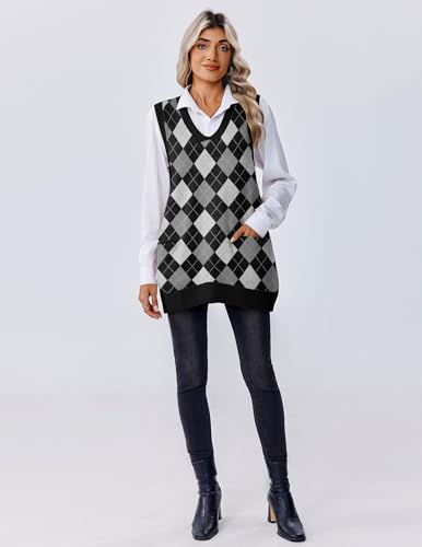 Zeagoo Argyle Sweater Vest for Women 2025 Fall Ribbed Knit Sleeveless Sweaters with Pocket4