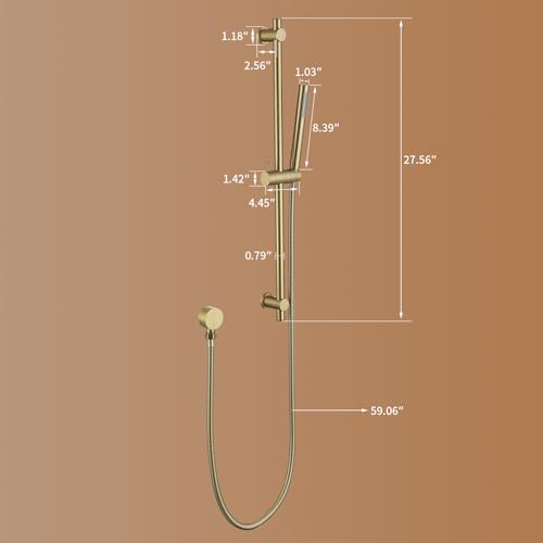Barra deslizante para ducha ajustable de 28" con cabezal de ducha manual acabado en oro cepillado | Rociador de alta presión — Ajuste fácil de altura y ángulo, incluye codo de suministro de pared y manguera de ducha de 59" miniatura 6