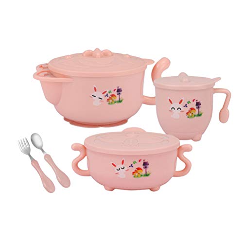 BESTONZON 5pcs baby feeding bowl keep warm stainless steel pour in hot water funnel to keep food warm or cold in home or travel for children kids(Pink)