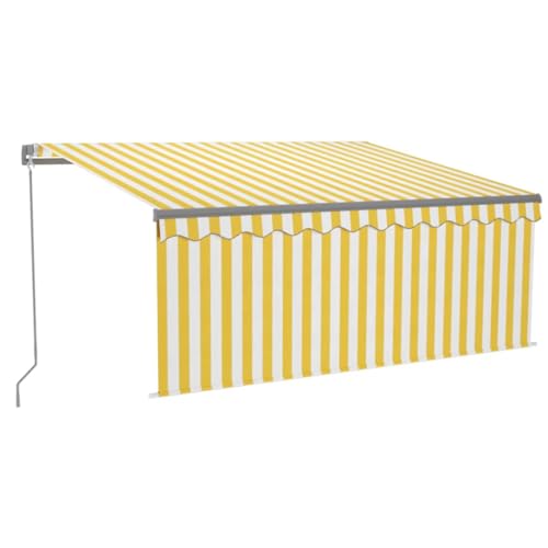 vidaXL Manual Retractable Awning with Blind & LED Lights - Yellow & White Sun Shade for Patios/Gardens/Decks - 3.5x2.5m
