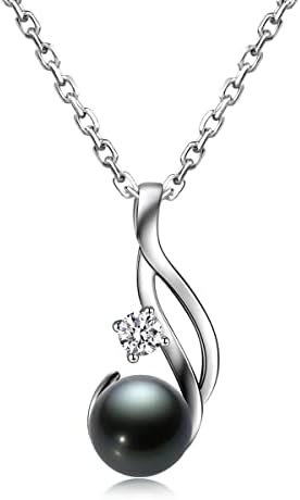 AnuClub Tahitian Black Pearl Pendant Moissanite Necklace, 9.5-10mm 5A Quality Round Pearl South Sea Cultured Pearl, 925 Sterling Silver Black Pearl Necklace, Gifts for Women Wife Mom Girl