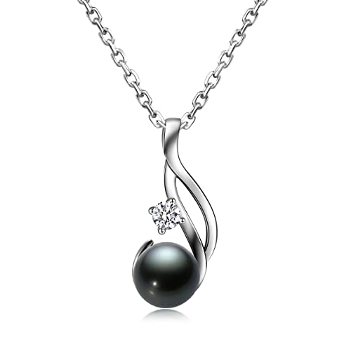 Anuclub Tahitian Black Pearl Pendant Moissanite Necklace, 9.5-10Mm 5A Quality Round Pearl South Sea Cultured Pearl, 925 Sterling Silver Black Pearl Necklace, Gifts For Women Wife Mom Girl #TOP3
