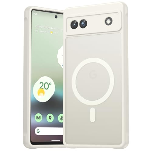 EASDNB For Google Pixel 6A Case for Magsafe, Magnetic Mobile Phone Case for Pixel 6A Case, Camera Protection, Shockproof, Scratch-Resistant, Translucent Protective Case for Google 6A, White