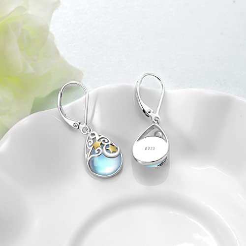 Svodea Moonstone Moon Star Earrings For Women,925 Sterling Silver Crescent Moon Star Drop Dangle Earrings,Anniversary Birthday Jewelry Gift For Girls Mom Daughter Wife #TOP3