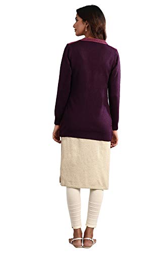 Image of Aurelia Women's Acrylic Purple V-Neck Full Sleeve Sweater