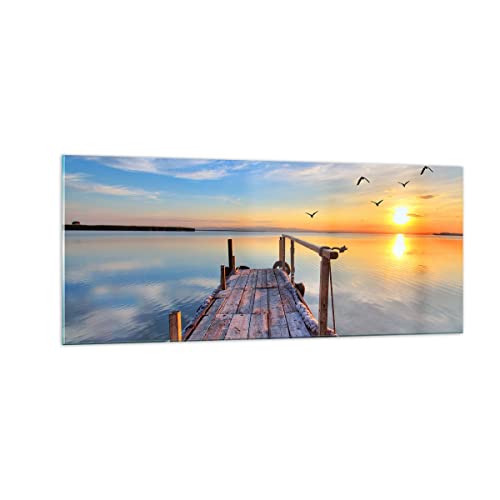 Vidrios decorativos 100x40cm Cuadro Sobre Vidrio Moderno Lago naturaleza puente pájaros Grande Cocina Cuadros Pared Impresiones Decoracion Salon Impresión en Cristal Wall Art Prints GAB100x40-2402