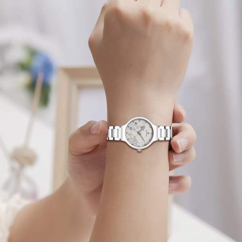 EDINARO Gorgeous Analogue Round Studded Dial Watches for Women and Ladies Watch with Stainless Steel Adjustable Bracelet Strap with Double Lock Clasp Watches for Girls