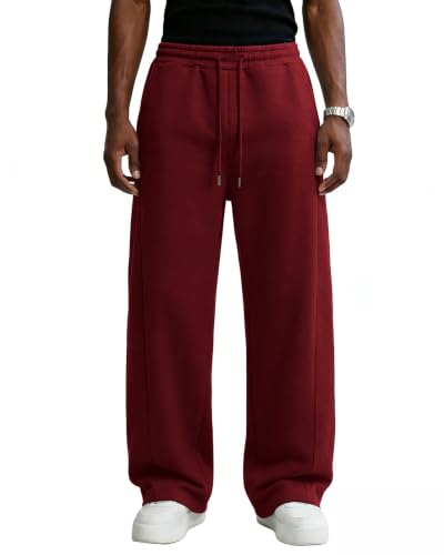Image of Men's Baggy Sweatpants Cotton Fleece Wide Leg Lounge Sweat Pants Drawstring Waist Jogging Pants with Pockets