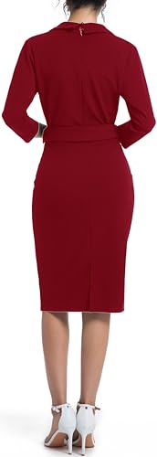 Image of SxClub Business Dresses for Women Elegant Long Sleeve Bodycon Pencil Knee Length Formal Dress for Evening Cocktail