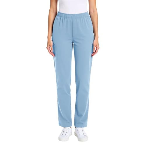 Image of Scrub Pants for Women Drawstring Waist with Straight Leg High Waisted Solid Color Soft Breathable Pants with Pockets