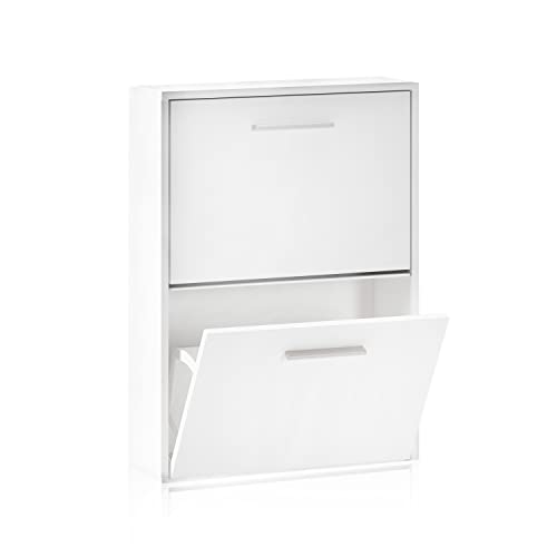 duehome | Zapatero 2 Puertas, Mueble Zapatero Estrecho, Modelo Home, Acabado en Blanco, Medidas: 53 cm (Largo) x 73 cm (Alto) x 18 cm (Fondo)