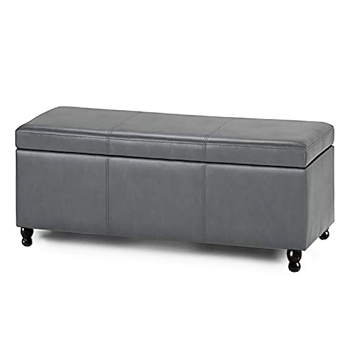 Pouf de rangement moderne en cuir et bois massif G 60x - 2