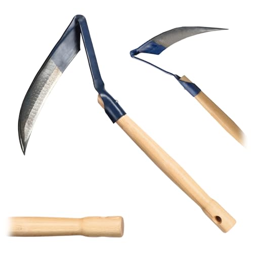 KADAX Faucette avec Manche en Bois, Petite Faucette en métal, Pratique pour la Tonte de l'herbe, des céréales, des Mauvaises Herbes, de la Main, (50 x 31 cm)