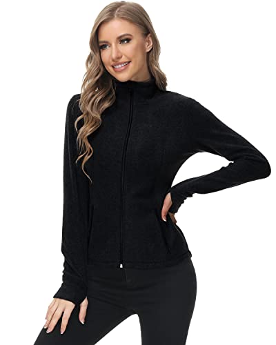 Dolcevida Women's Lightweight Soft Fleece Athletic Running Track Jackets Slim Fit Workout Jacket With Thumb Holes (Black, Large) #TOP1