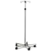 Lumex Deluxe Rolling IV Pole with 4 Hooks Height-Adjustable Stainless Steel Infusion Stand with 5-Leg Base & Wheels