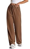 Q - RIOUS Women's Wide Leg High Waisted Baggy Lounge Sweat Pants Drawstring Athletic Flared Joggers with Pockets (Brown_28)