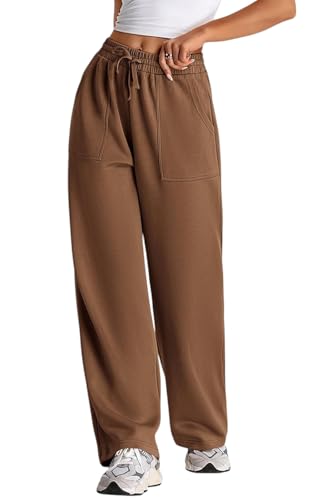 Image of Q - RIOUS Women's Wide Leg High Waisted Baggy Lounge Sweat Pants Drawstring Athletic Flared Joggers with Pockets