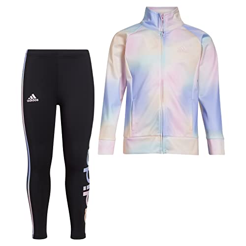 adidas Girls Zip Front Classic Tricot Jacket And Joggers Set Pants, Pink With Multicolor