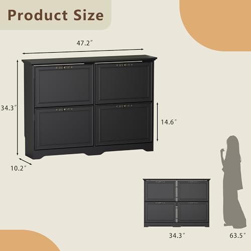 Large Shoe Cabinet for Entryway, 4 Flip Drawer Organizer with Adjustable Shelves, Wooden Slim Shoe Storage Cabinet and Rack for Closet, Hallway, Foyer2
